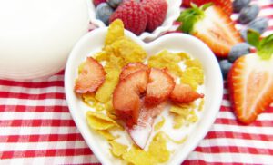 cornflakes, milk, fruit